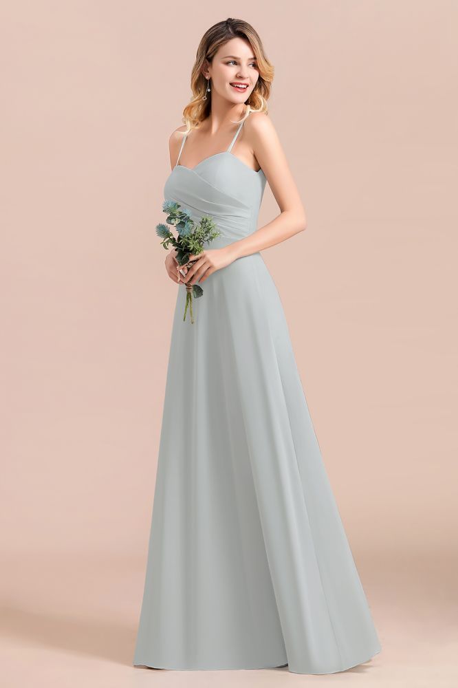 Spaghetti Straps Sweetheart Wedding Guest Dress Silver Chiffon Formal Dress