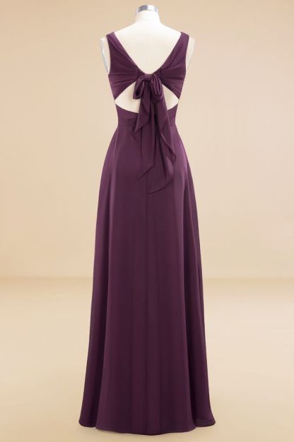V-Neck A-line Evening Maxi Dress Sleeveless Chiffon Bridesmaid Dress