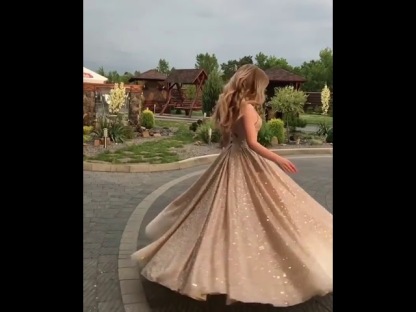 Open Back Champagne Gold Sequins Prom Dresses 2021 | Sleeveless Sexy Evening Gowns BC0562
