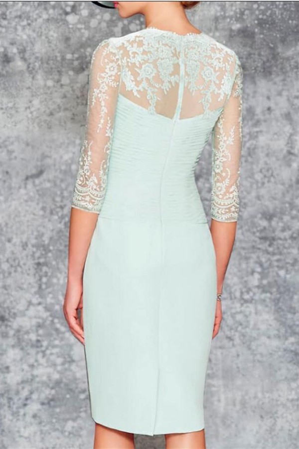 Elegant 3/4 Sleeves Knee Length Beading Sweetheart Mother Chiffon Prom Dress with Ruffles