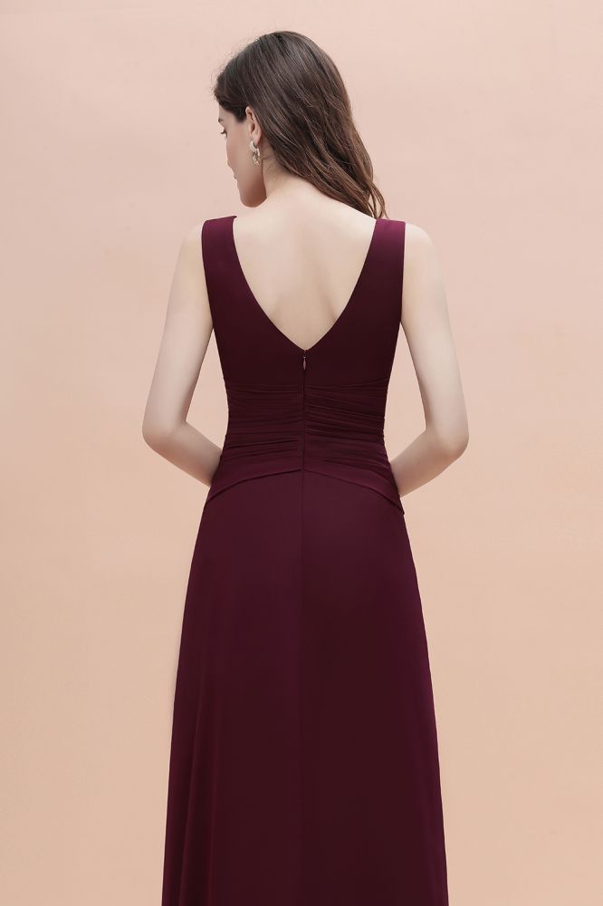 Charming Burgundy Jewel Neck Evening Dress with Side Split
