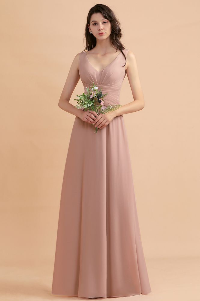 Dusty Pink Sleeveless Chiffon Bridesmaid Dress Aline Maid of Honor Dress