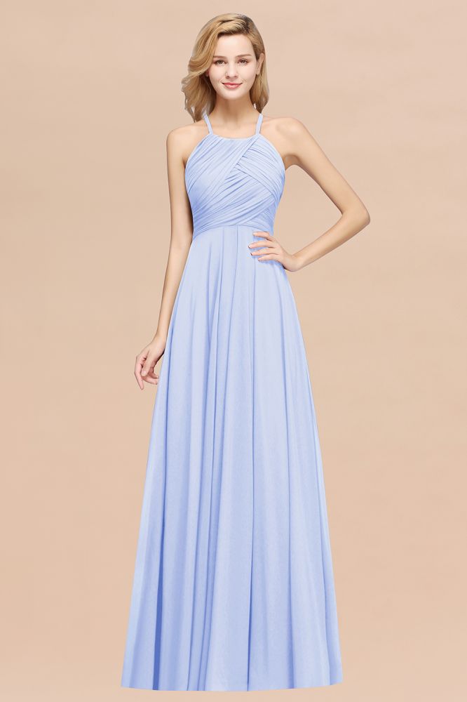 A-Line Chiffon Halter Ruffles Floor-Length Bridesmaid Dress