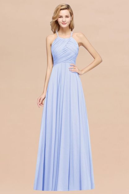 A-Line Chiffon Halter Ruffles Floor-Length Bridesmaid Dress