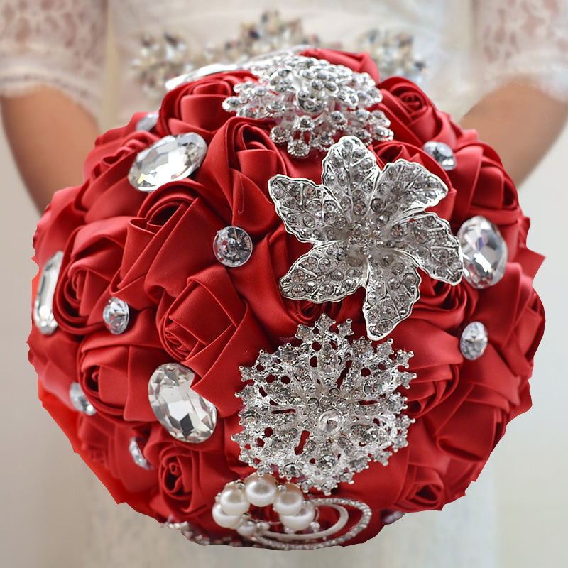 Colorful Silk Rose Crystal Beading Wedding Bouquet