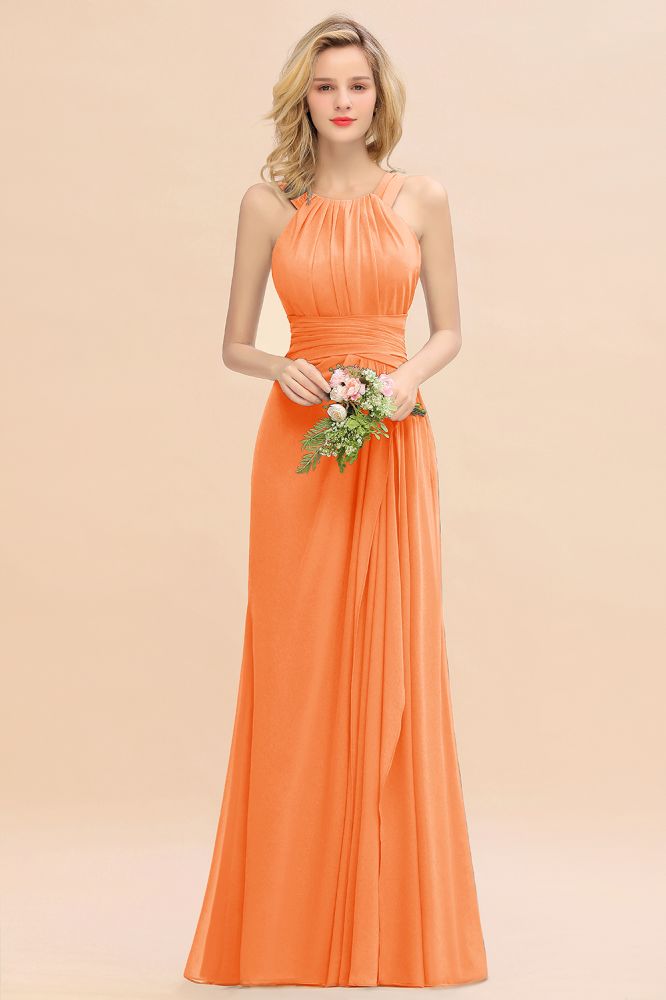 Halter Chiffon Mermaid Bridesmaid Dress Sleeveless Wedding Party Dress