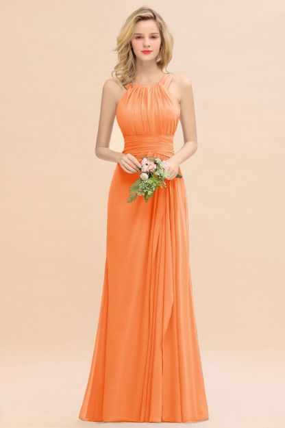 Halter Chiffon Mermaid Bridesmaid Dress Sleeveless Wedding Party Dress