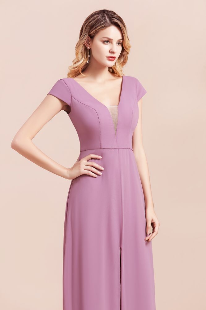 Stylish V-Neck Backless Bridesmaid Dress wth Side Slit