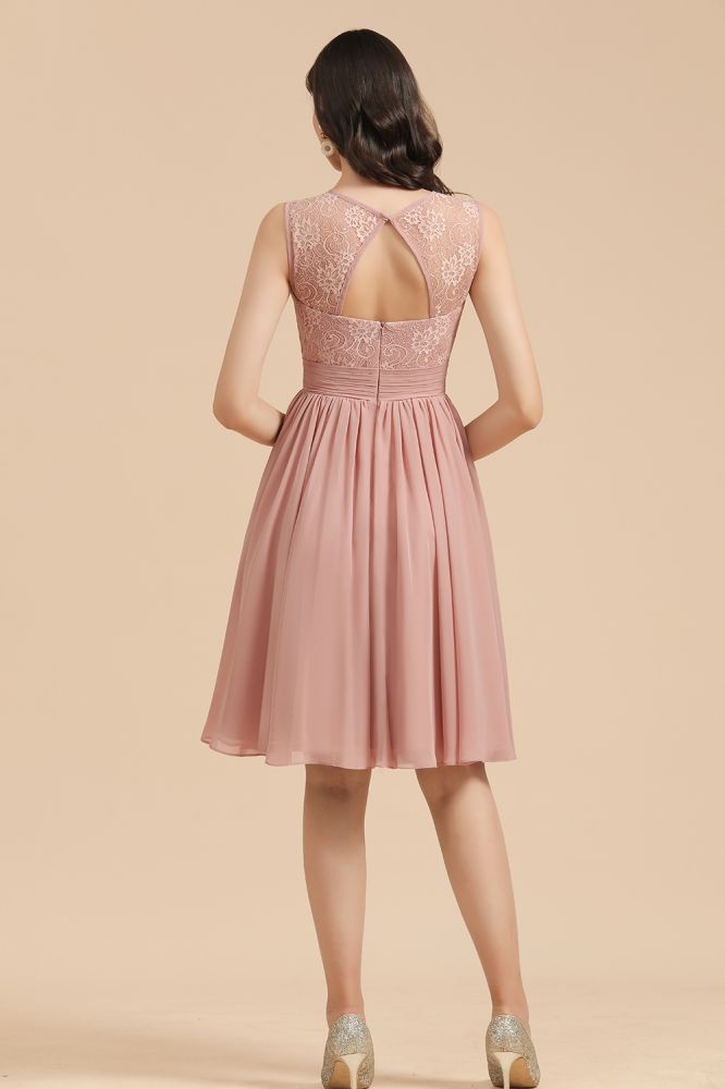 Elegant Sleeveless Crew Neck Lace Homecoming Dress Short Cocktail Party Dress