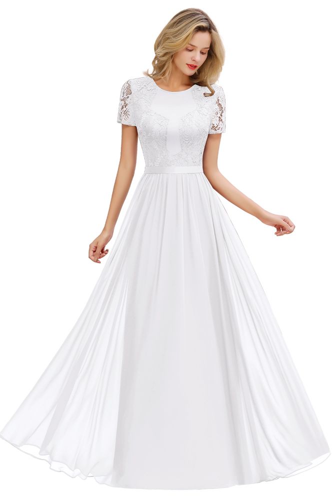 Abraham | Burgundy Short Sleeve Lace Simple Chiffon Formal Dress, Pink, Dark Green