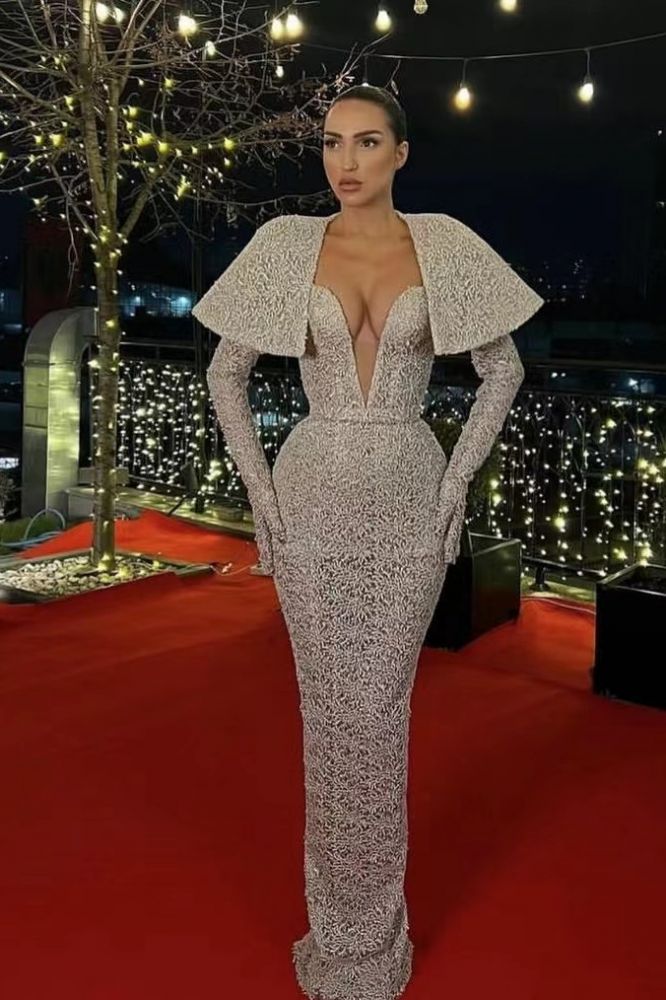 Sparkle Sequin Champange Special neckline Mermaid Prom Dresses