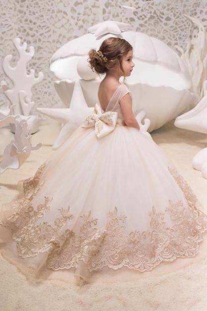 Cute Jewel Organza Floor Length Backless Flower Girl Dresses With Bow| Sleeveless FLoor Length Little Girl Pageant Dresses-Babyonlinewholesale