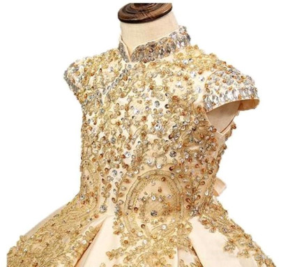 Gold Ball Gown Princess Flower Girl Dresses With Beads Little Girls Pageant Dresses