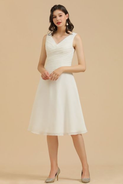 Classic V-Neck Sleeveless Ruffle Chiffon Knee Length Daily Casual Dress