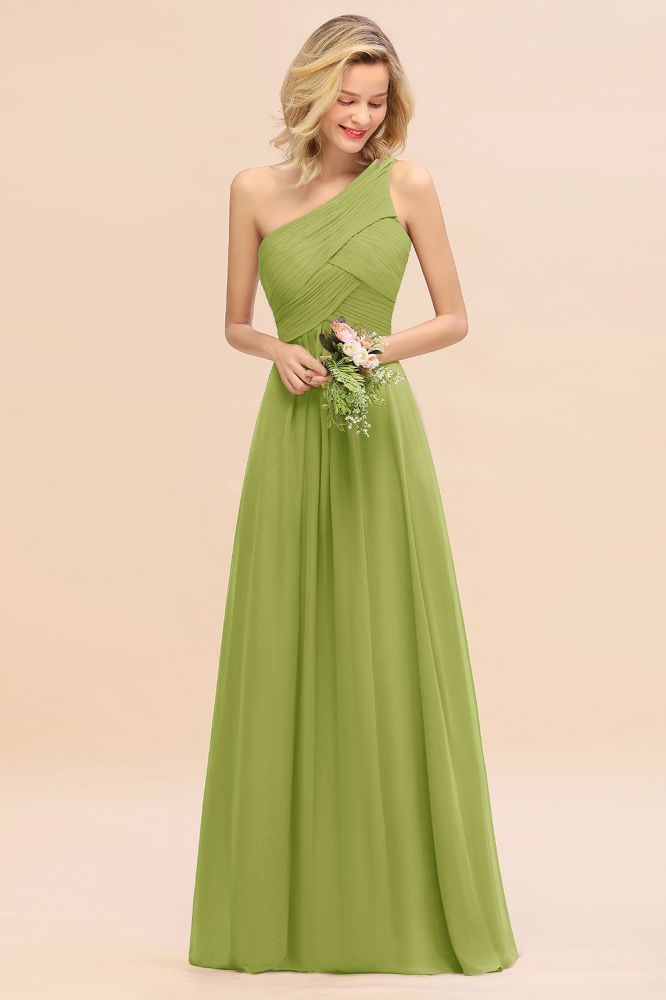 Elegant Ruffles One Shoulder Prom Dresses | A-Line Sleeveless Evening Dresses