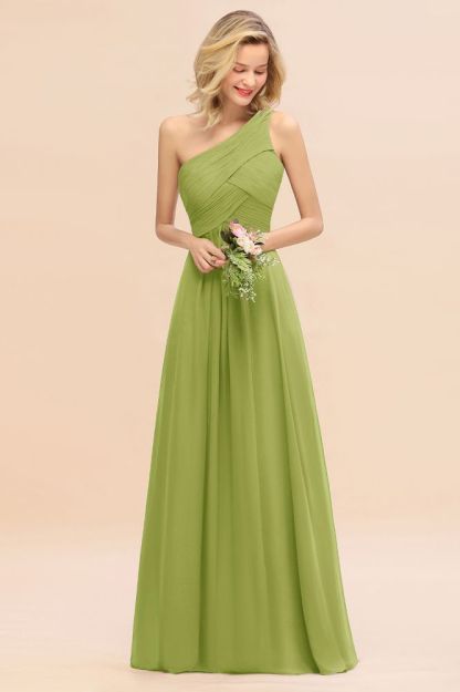 Elegant Ruffles One Shoulder Prom Dresses | A-Line Sleeveless Evening Dresses