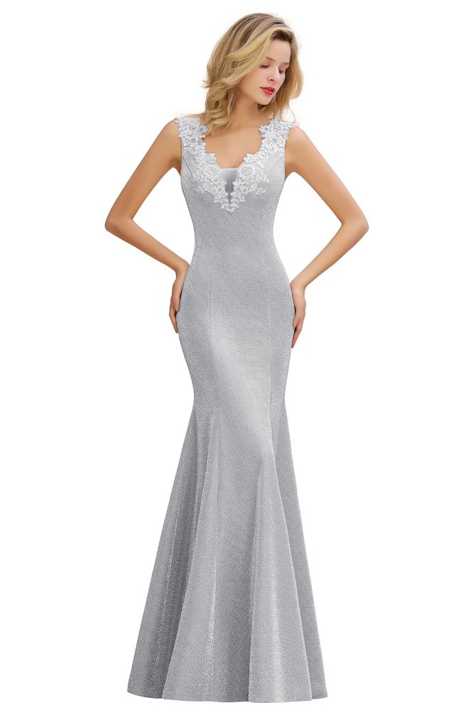 Sparkly Deep V-neck Long Evening Dresses | Elegant Flowers Neck Sleeveless Pink Floor-length Formal Dress-Babyonlinewholesale