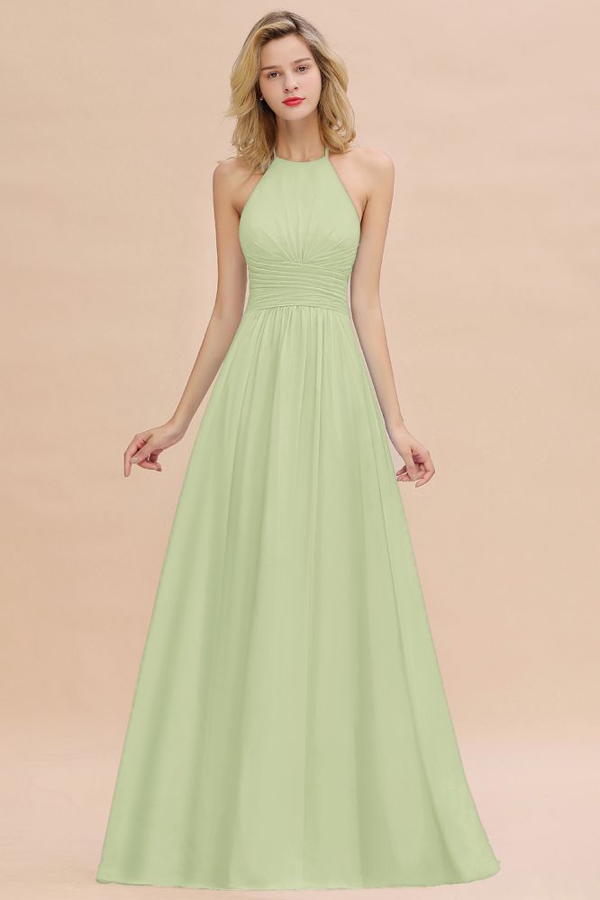 Stylish Sky Blue Halter Soft Chiffon Bridesmaid Dress Aline Evening Swing Dress
