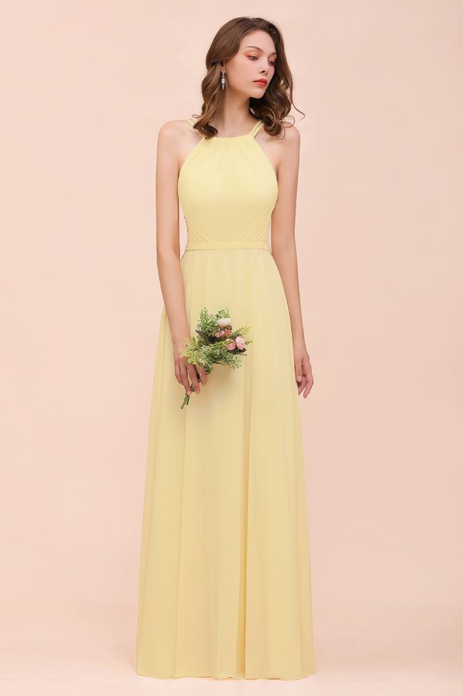 Halte Simple Chiffon Long Bridesmaid Dress Beach Wedding Guest Dress