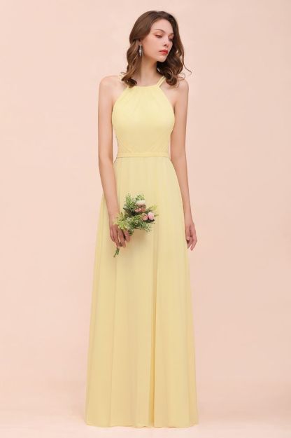 Halte Simple Chiffon Long Bridesmaid Dress Beach Wedding Guest Dress