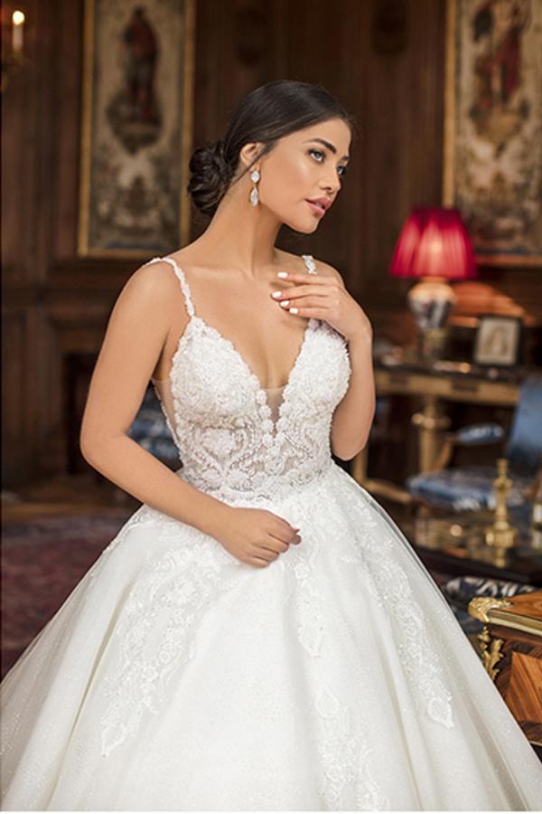 Sleeveless V-neck A-line Princess Lace Wedding Dresses