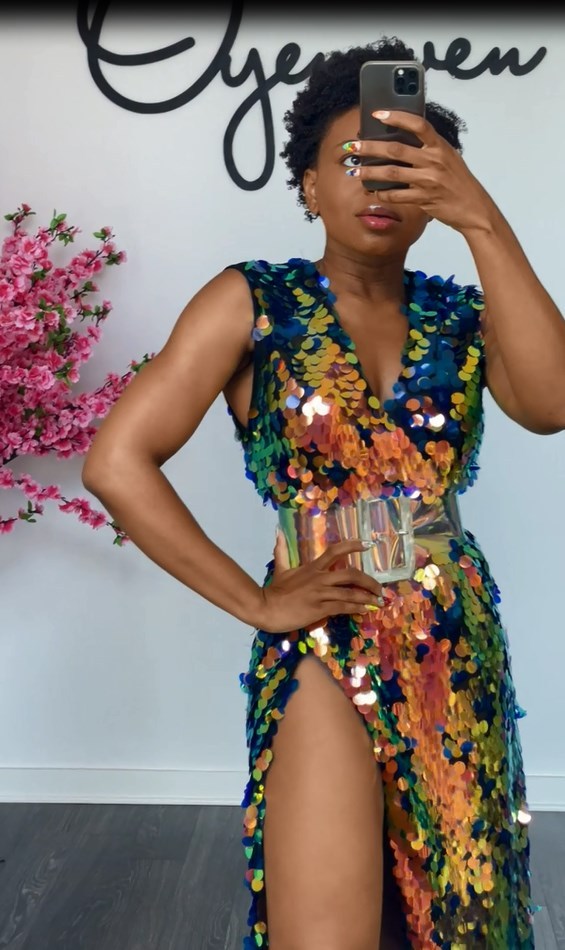 Sleeveless Sparkly Sequined Formal Party Maxi Dress V-Neck