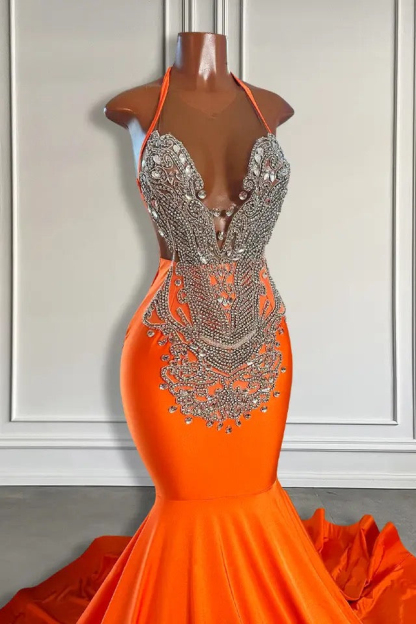 Orange Sweetheart Silver Mermaid Satin Prom Dresses