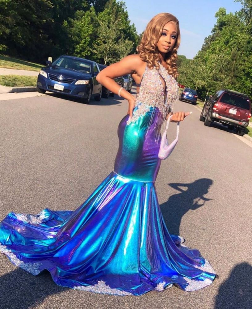Asymmetric Beads Appliques Prom Dresses | Alluring Open Back Fit and Flare Evening Gowns