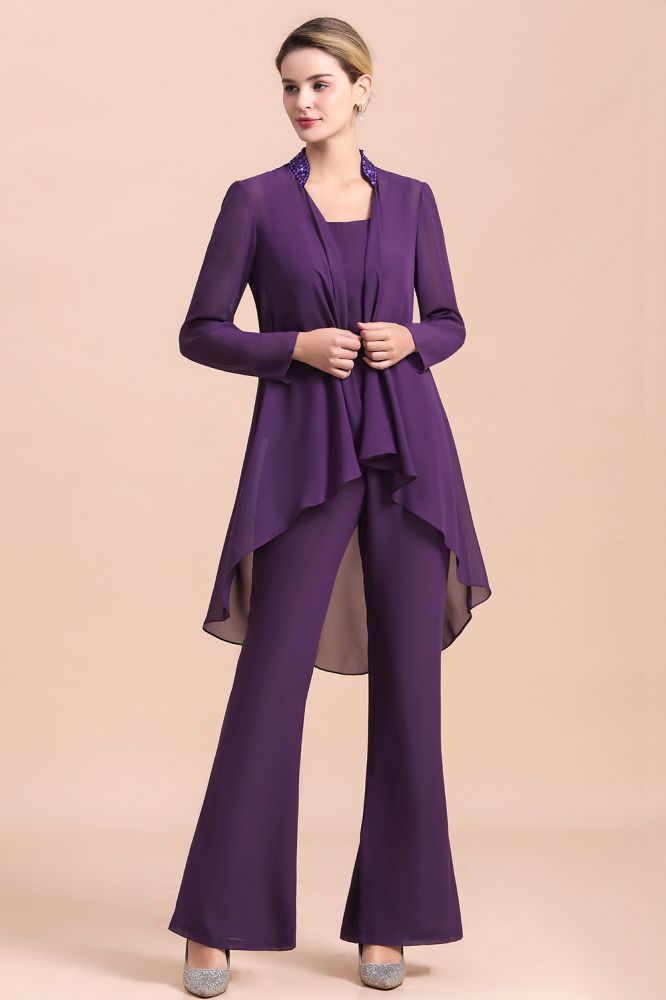 Purple Sleeveless Mother of Maid Dress Jumpsuit with Jacket