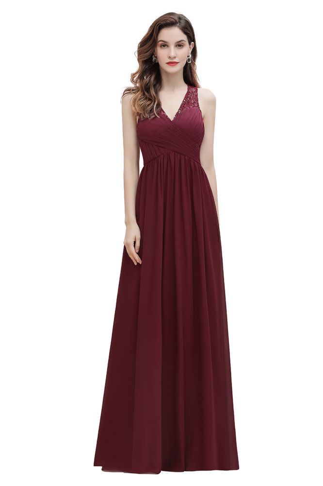 V-Neck A-line Chiffon Evening Maxi Dress Sleeveless Bridesmaid Wedding Guest Dress