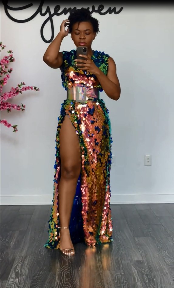 Sleeveless Sparkly Sequined Formal Party Maxi Dress V-Neck