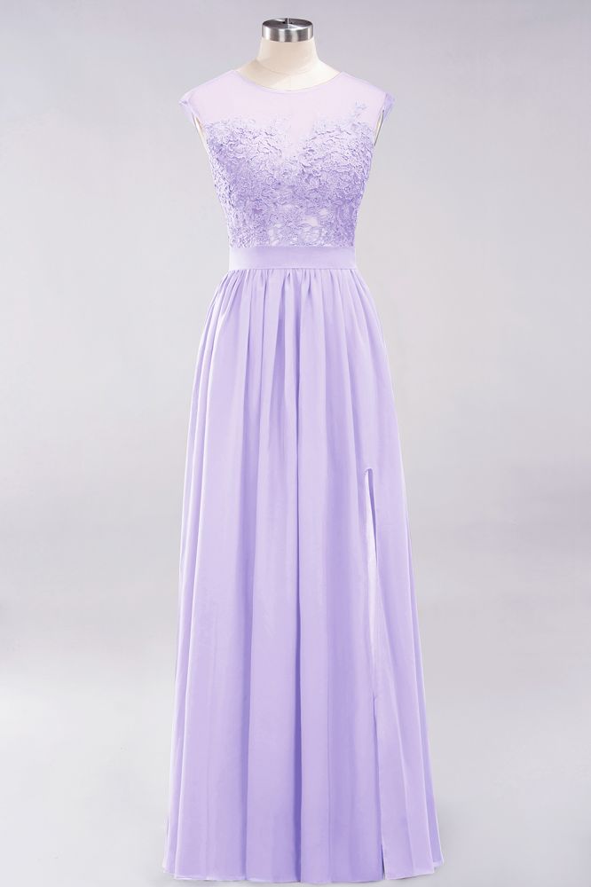 A-line Chiffon Lace Jewel Sleeveless Floor-Length Bridesmaid Dresses with Appliques