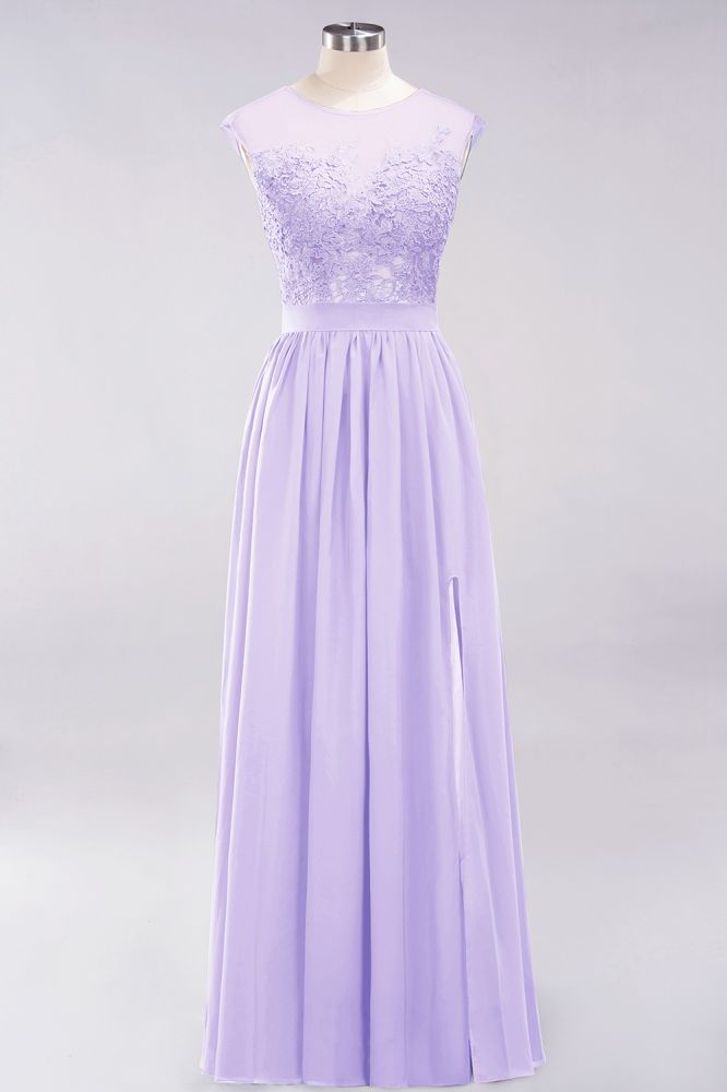 A-line Chiffon Lace Jewel Sleeveless Floor-Length Bridesmaid Dresses with Appliques