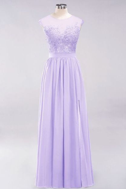 A-line Chiffon Lace Jewel Sleeveless Floor-Length Bridesmaid Dresses with Appliques