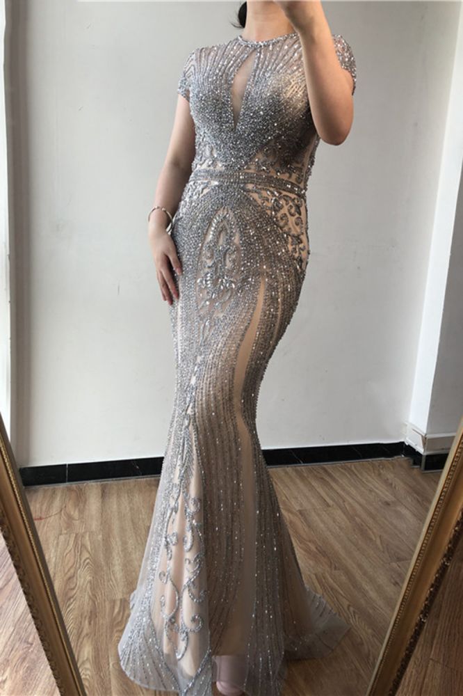 Luxury Mermaid Halter Rhinestones Prom Dress with Tassel | Sparkle Formal Evening Dresses