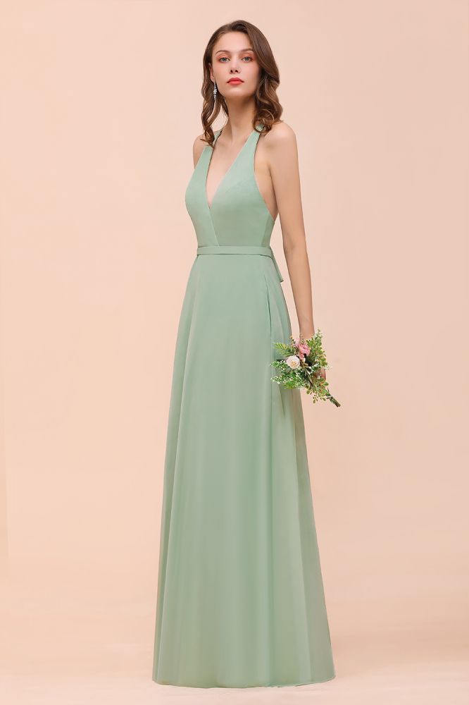 Mint Green V-Neck Sleeveless Bridesmaid Dress Aline Formal Dress