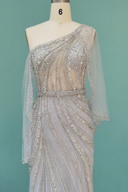 Luxury Mermaid One Shoulder Evening Dresses Dubai Long Formal Dress for Wedding Party
