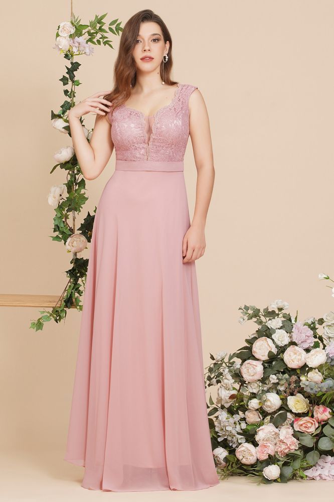 Straps Pearl pink Sleeveless Chiffon High neck Evening Dress