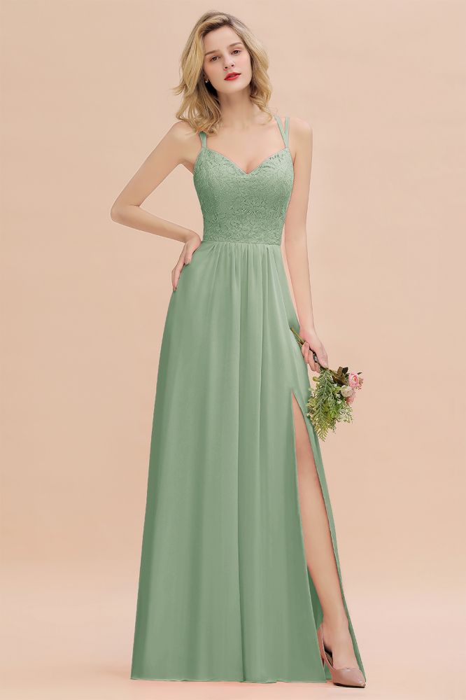 Sweetheart Aline Lace Party Dress Sleeveless Bridesmaid Dress with Side Slit