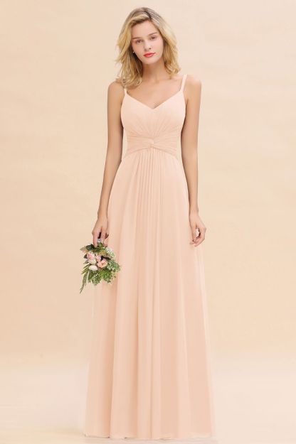 Elegant Ruffles Spaghetti Straps Simple Prom Dresses | A-Line Sleeveless Backless Evening Dresses