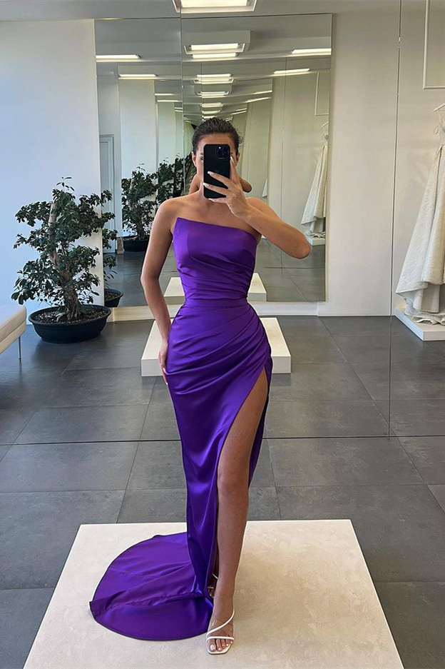 Unique Strapless Mermaid High Split Long Prom Dresses