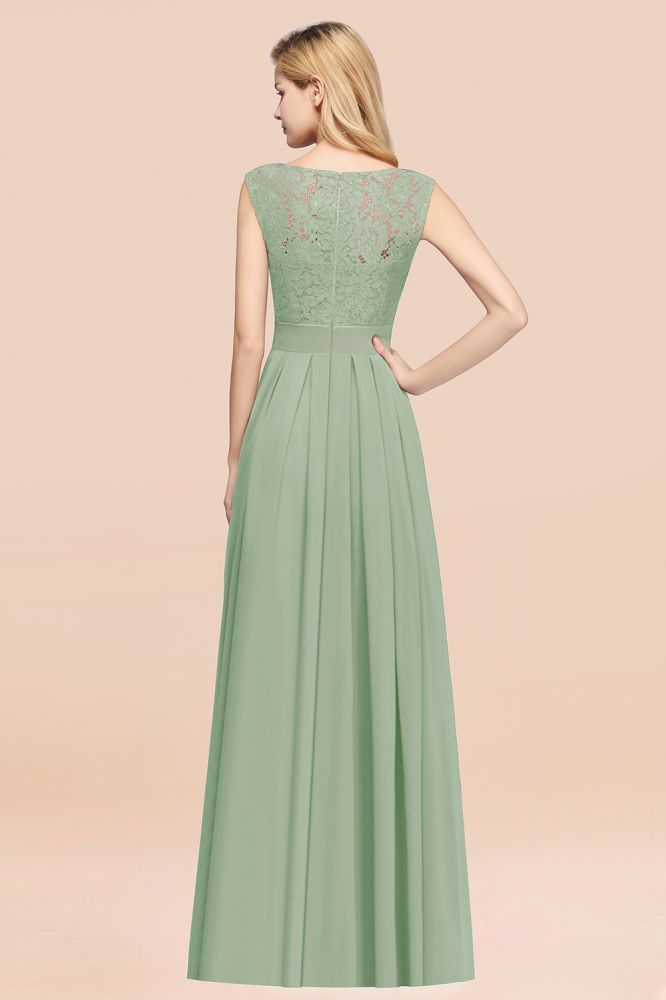 A-line Chiffon Lace Jewel Sleeveless Ruffles Floor-length Bridesmaid Dress