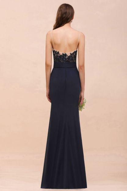 Black Floral Lace Sweetheart Mermaid Bridesmaid Dress Sleeveless Long Evening Dress
