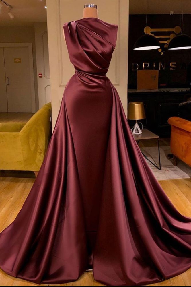One Shoulder Satin Evening Party Gowns Detachable Train