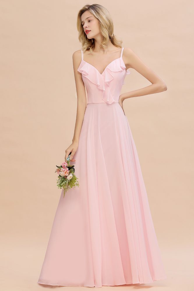 Cynthia | Stylish Straps V Neck Long Bridesmaid Dress Online
