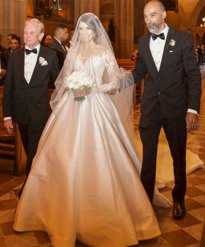 New Full Lace Split Wedding Dresses Illusion Back Bridal Gowns with Detachable Satin Skirt