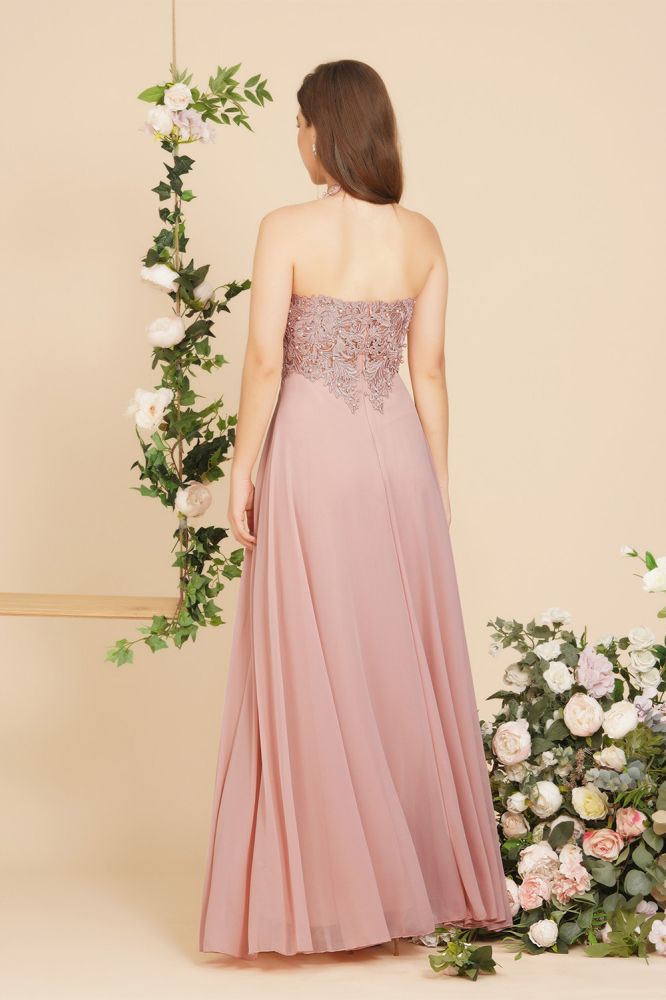 V-neck Dusty Pink Sleeveless Chiffon Prom Dress