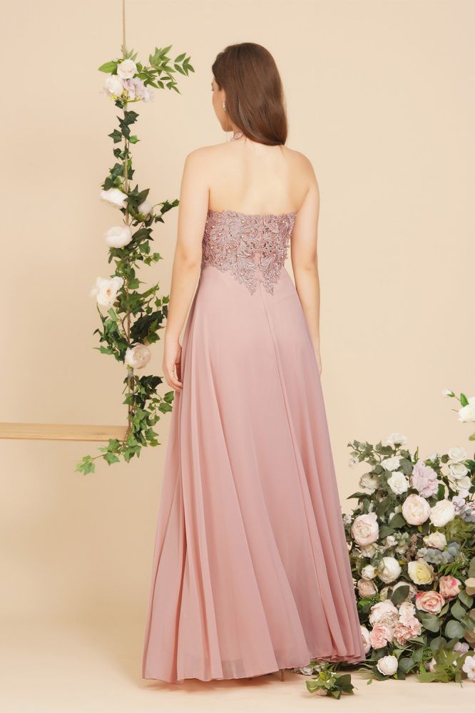 V-neck Dusty Pink Sleeveless Chiffon Prom Dress