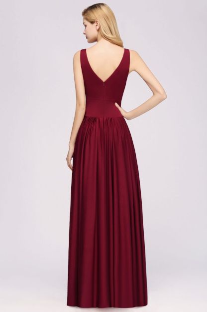 A-Line Jersey V-Neck Sleeveless Long Bridesmaid with Ruffles