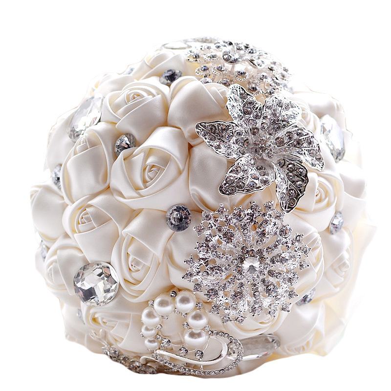 Colorful Silk Rose Crystal Beading Wedding Bouquet